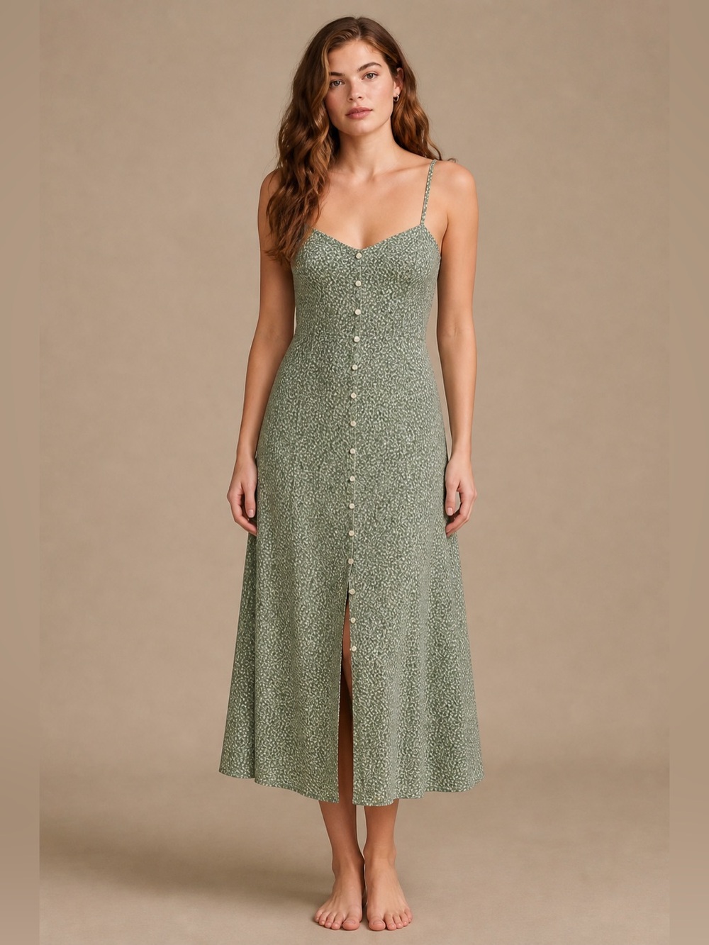 Lucky Brand Button Front Midi Slip Dress Green Size XL NWT